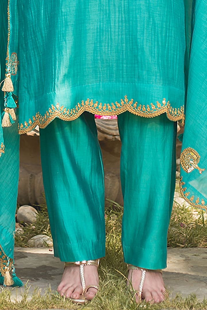 Sea Green Chanderi Marori Work Kurta Set by SURBHI SHAH at Pernia's Pop Up Shop