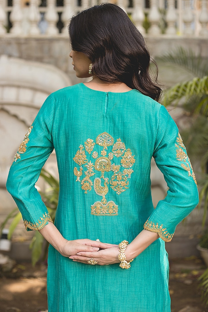 Sea Green Chanderi Marori Work Kurta Set by SURBHI SHAH at Pernia's Pop Up Shop