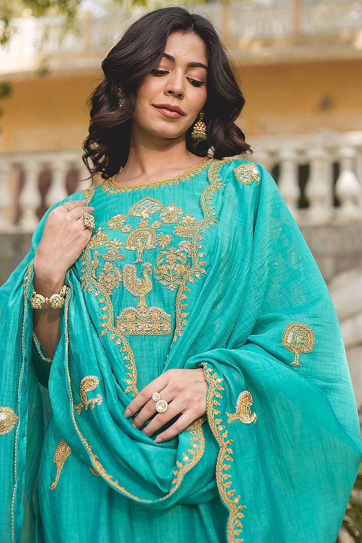 Sea Green Chanderi Marori Work Kurta Set by SURBHI SHAH at Pernia's Pop Up Shop