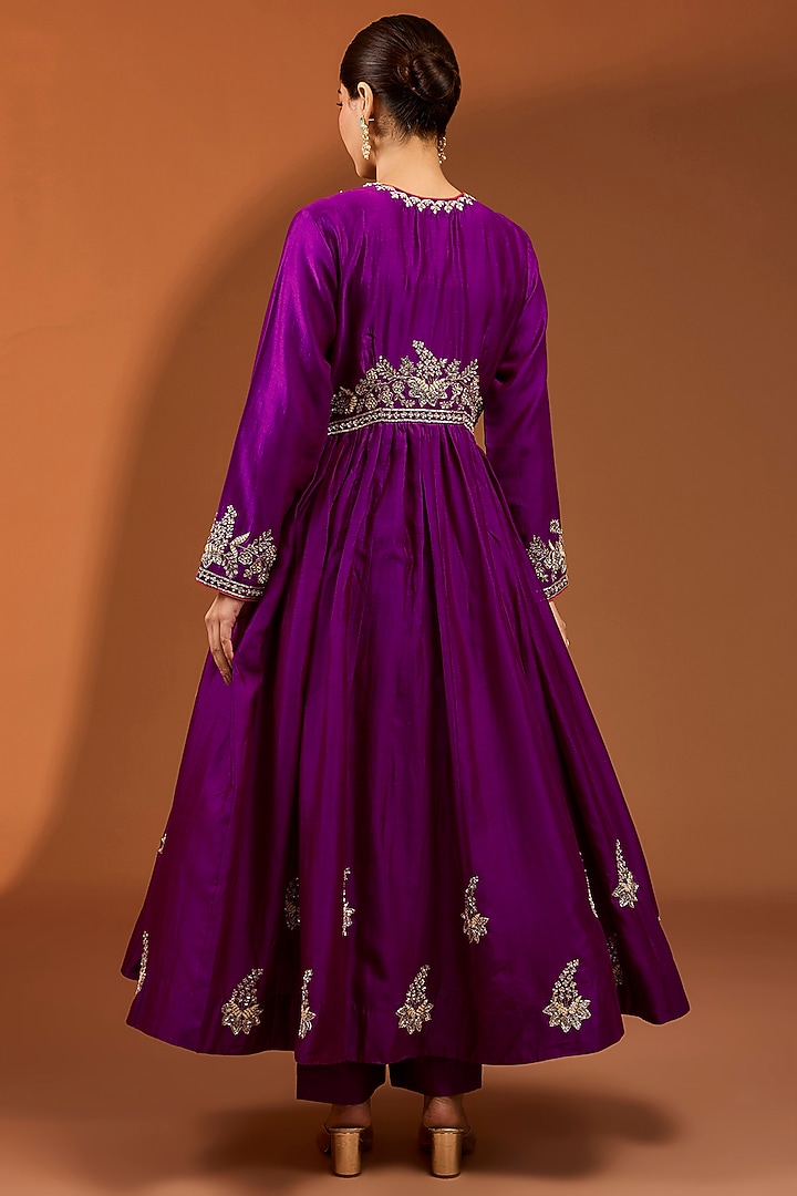 Magenta Pure Banarasi Chanderi Zardosi Work Wedding Anarkali Set by SURBHI SHAH at Pernia's Pop Up Shop