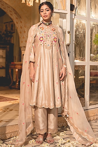 Silver Spun Silk Kurta Set by SURBHI SHAH