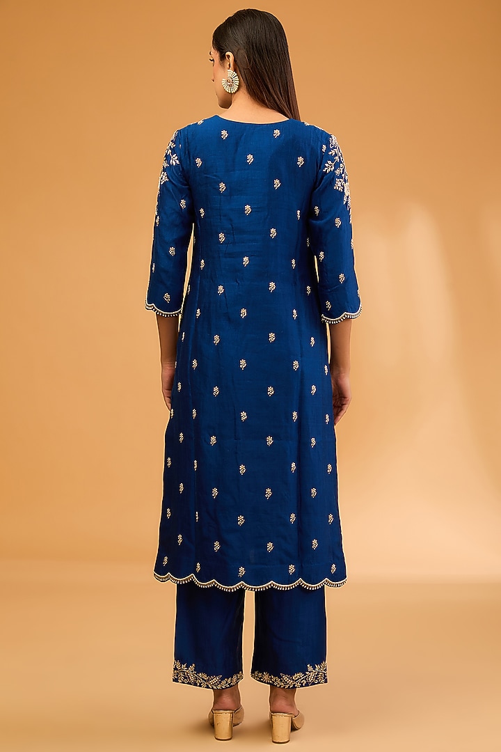 Blue Spun Silk Pearl Embroidered Kurta Set by SURBHI SHAH at Pernia's Pop Up Shop