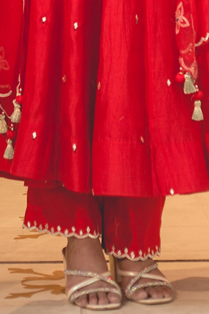Sunset Orange Spun Silk Angrakha Kurta Set by SURBHI SHAH at Pernia's Pop Up Shop