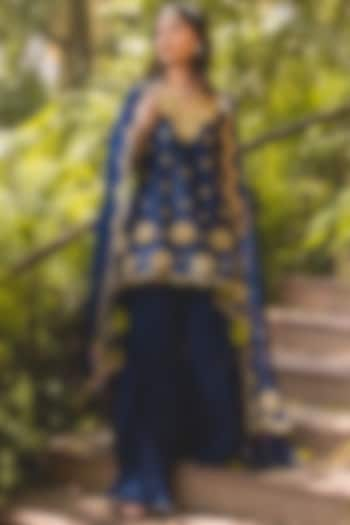 Navy Blue Crushed Sharara Set by SURBHI SHAH at Pernia's Pop Up Shop