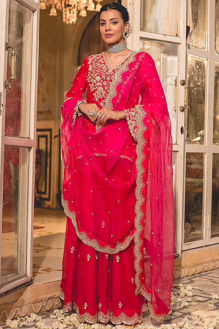 Red Organza Sharara Set by SURBHI SHAH at Pernia's Pop Up Shop