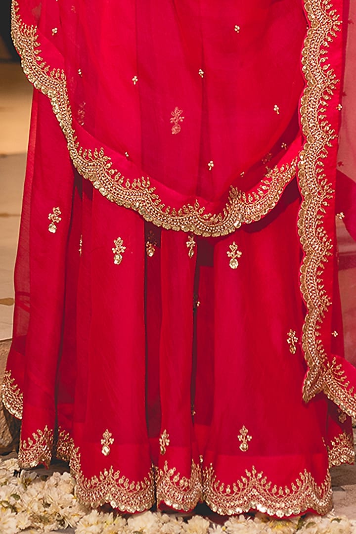 Red Organza Wedding Sharara Set by SURBHI SHAH at Pernia's Pop Up Shop