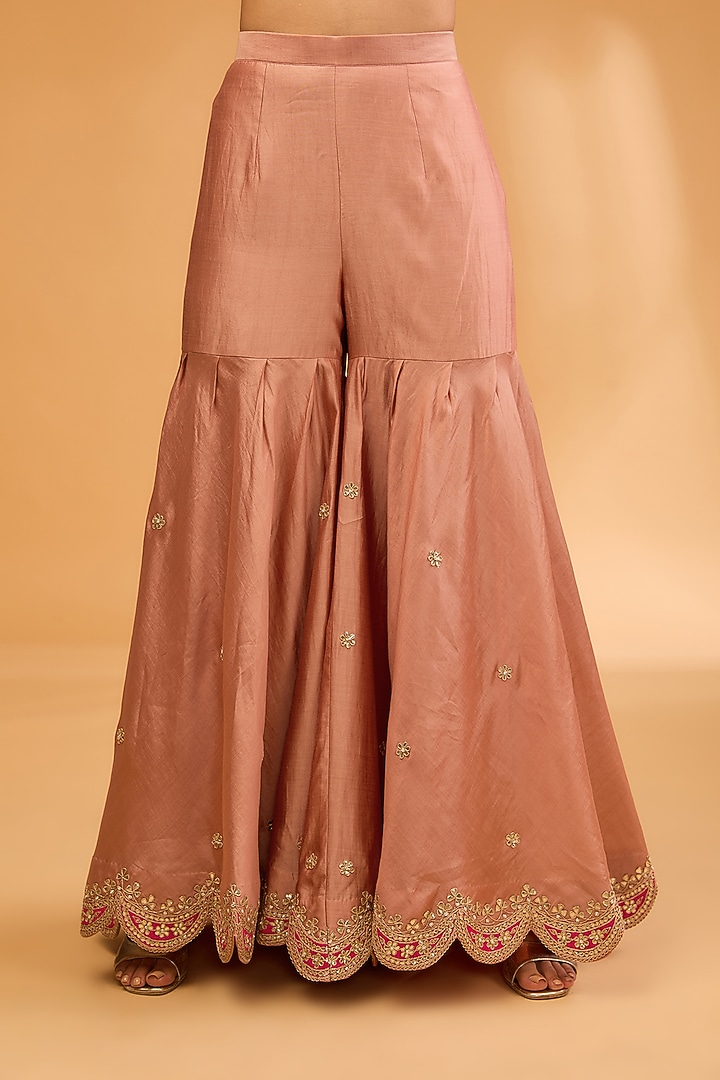 Old Rose Spun Silk Embroidered Wedding Sharara Set by SURBHI SHAH at Pernia's Pop Up Shop