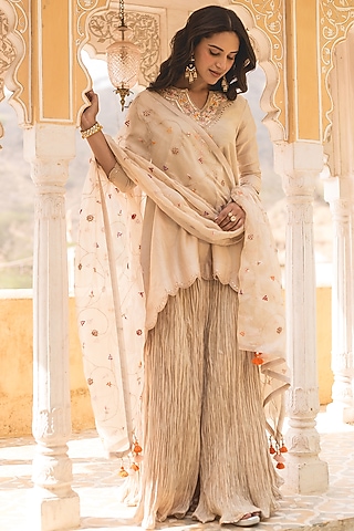 Silver Chanderi Sharara Set by SURBHI SHAH