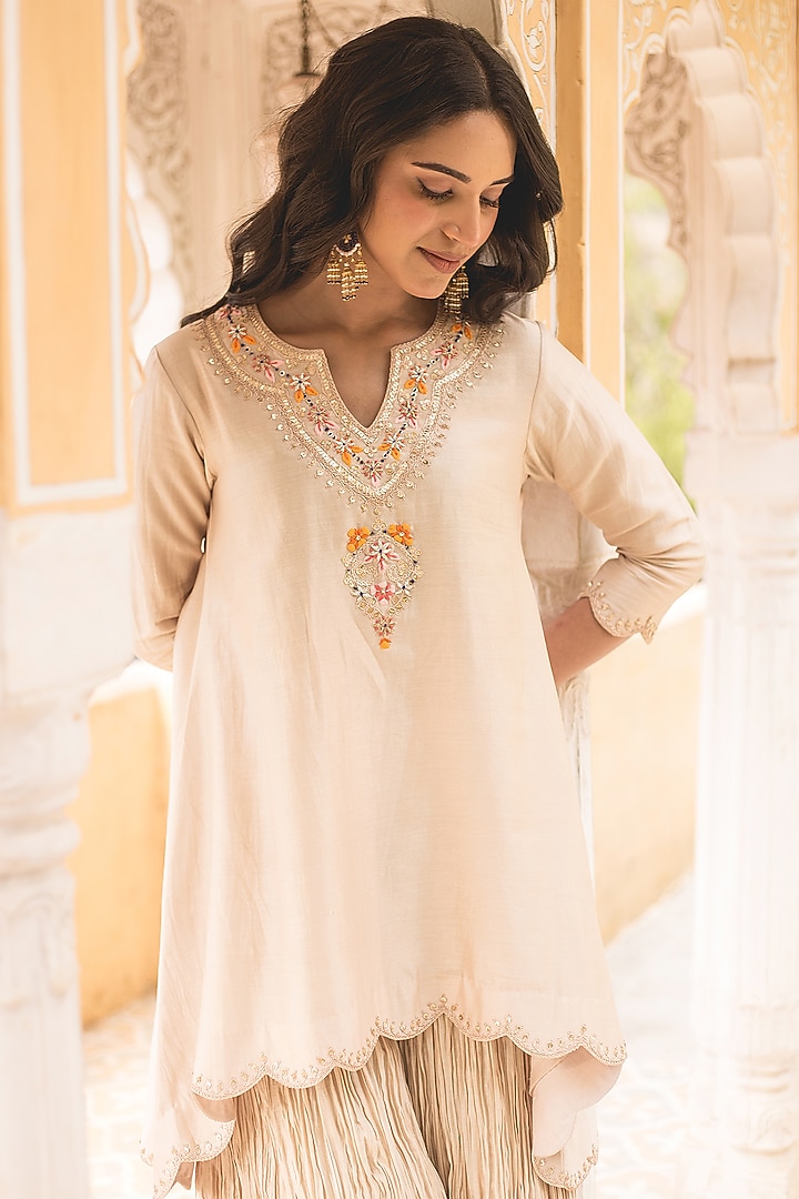 Silver Chanderi Wedding Sharara Set by SURBHI SHAH at Pernia's Pop Up Shop
