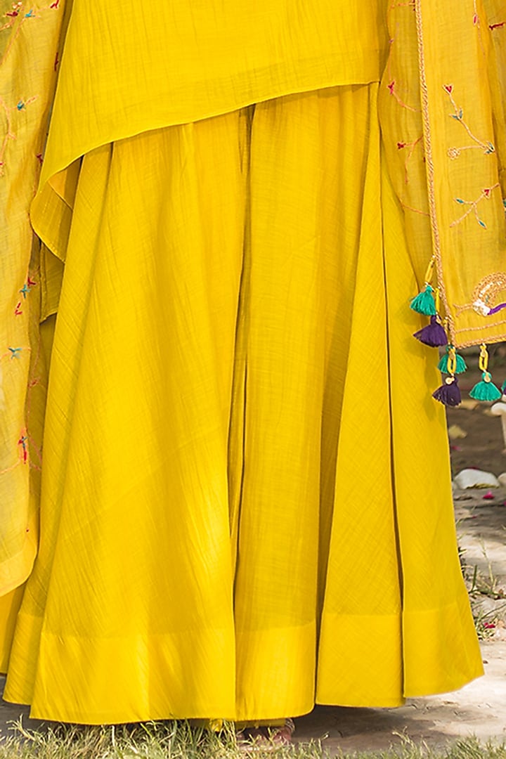 Lime Yellow Chanderi Wedding Sharara Set by SURBHI SHAH at Pernia's Pop Up Shop