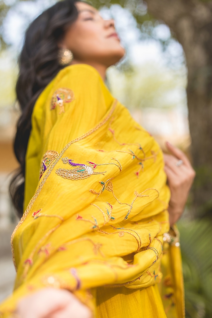Lime Yellow Chanderi Wedding Sharara Set by SURBHI SHAH at Pernia's Pop Up Shop