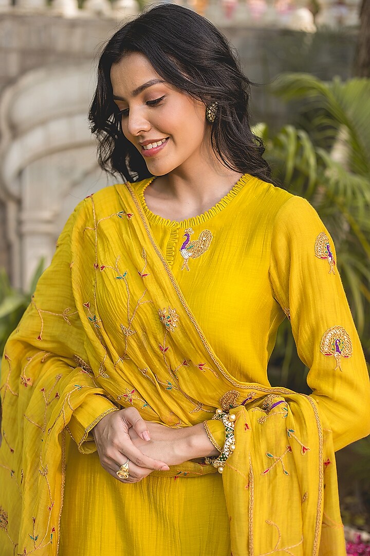 Lime Yellow Chanderi Wedding Sharara Set by SURBHI SHAH at Pernia's Pop Up Shop