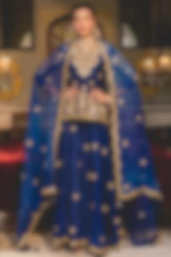 Blue Organza Wedding Sharara Set by SURBHI SHAH at Pernia's Pop Up Shop