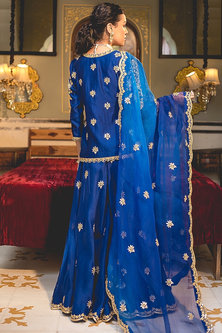 Blue Organza Wedding Sharara Set by SURBHI SHAH at Pernia's Pop Up Shop