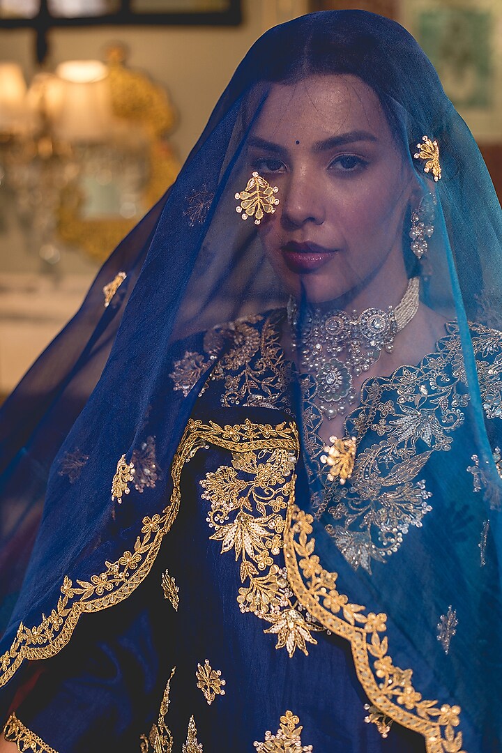 Blue Organza Wedding Sharara Set by SURBHI SHAH at Pernia's Pop Up Shop