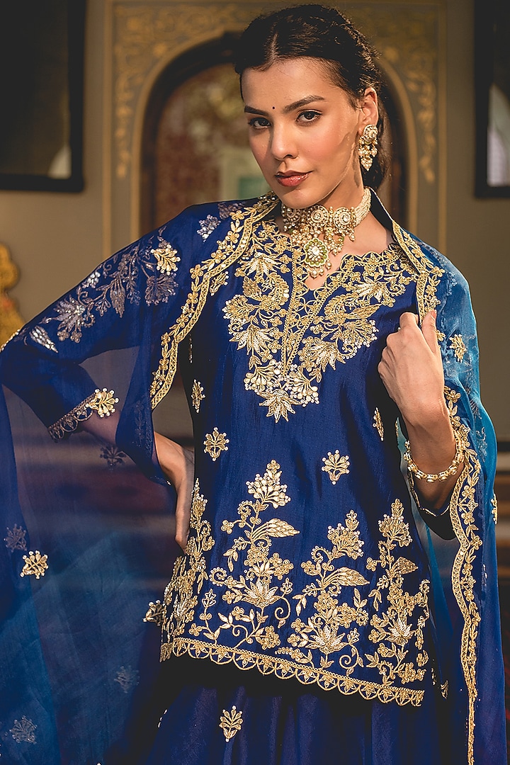 Blue Organza Wedding Sharara Set by SURBHI SHAH at Pernia's Pop Up Shop