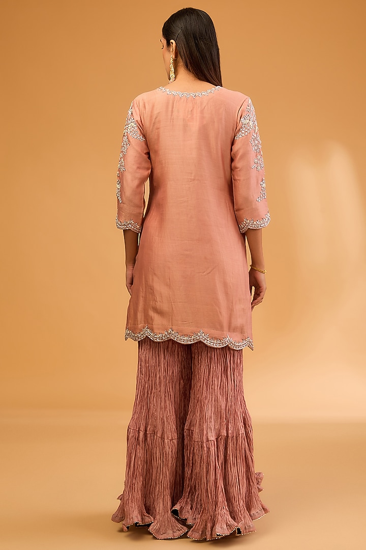 Old Rose Crush Wedding Sharara Set by SURBHI SHAH at Pernia's Pop Up Shop