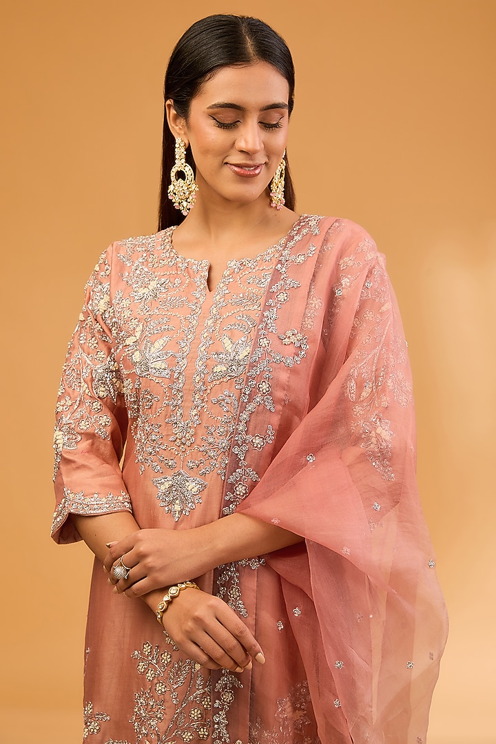 Old Rose Crush Wedding Sharara Set by SURBHI SHAH at Pernia's Pop Up Shop