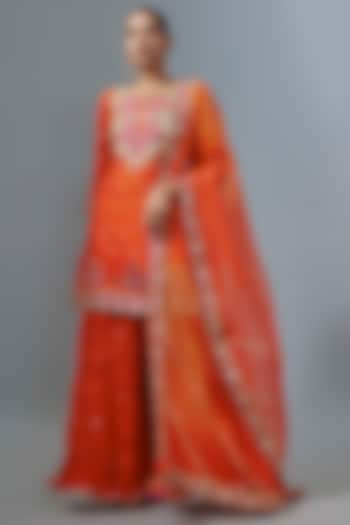 Orange Kora Silk Sharara Set by SURBHI SHAH at Pernia's Pop Up Shop