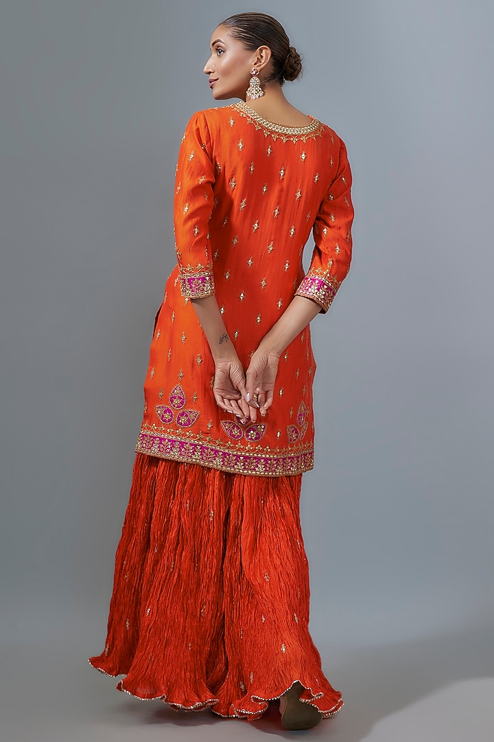 Orange Kora Silk Wedding Sharara Set by SURBHI SHAH at Pernia's Pop Up Shop