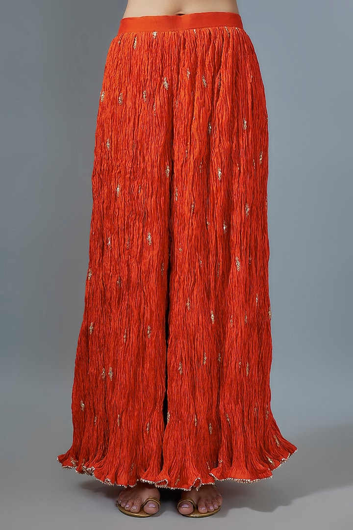 Orange Kora Silk Wedding Sharara Set by SURBHI SHAH at Pernia's Pop Up Shop