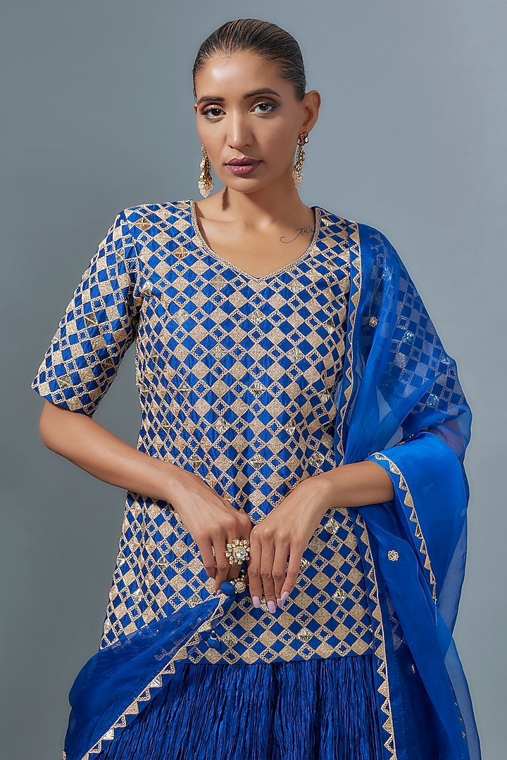 Midnight Blue Crush Skirt Set by SURBHI SHAH at Pernia's Pop Up Shop