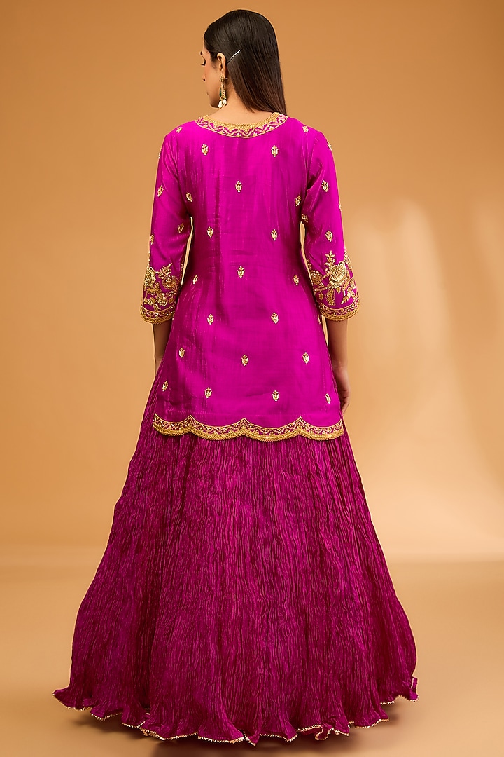Magenta Kora Silk Crush Skirt Set by SURBHI SHAH at Pernia's Pop Up Shop