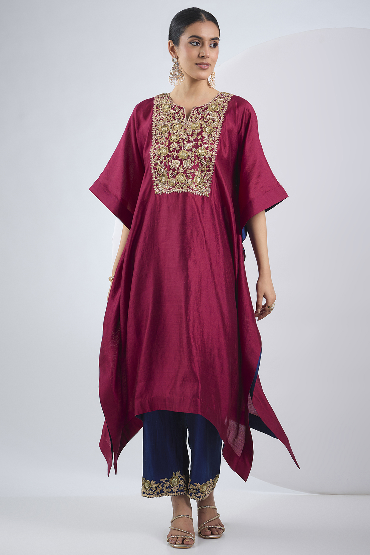 Maroon Spun Zardosi Work Kaftan Set by SURBHI SHAH at Pernia's Pop Up Shop