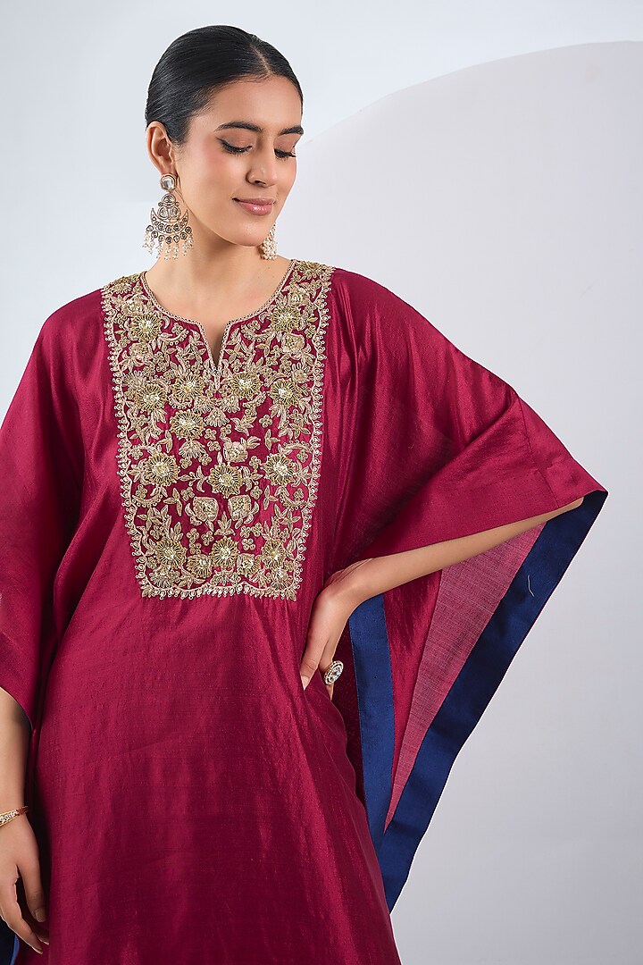 Maroon Spun Zardosi Work Kaftan Set by SURBHI SHAH at Pernia's Pop Up Shop