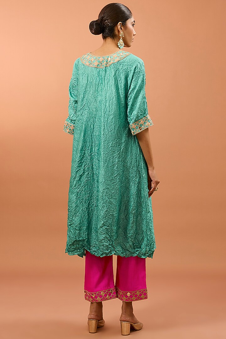 Sea Blue Pure Spun Silk Zardosi Work Kaftan Set by SURBHI SHAH at Pernia's Pop Up Shop