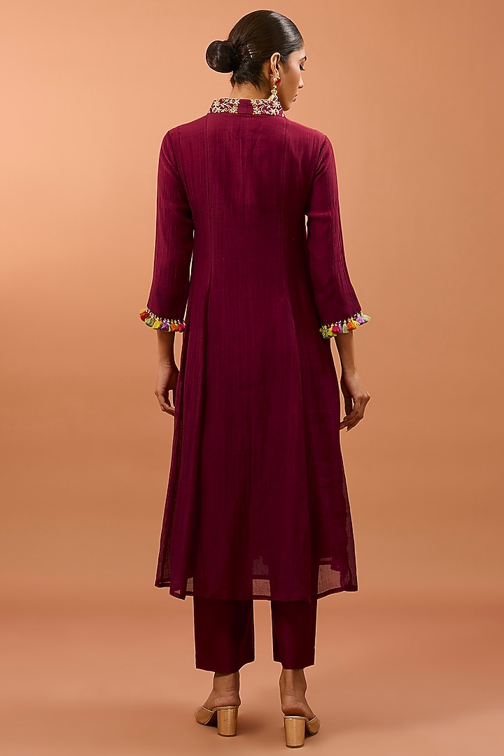 Maroon Chanderi Marori Work Party Wear Anarkali Set by SURBHI SHAH at Pernia's Pop Up Shop