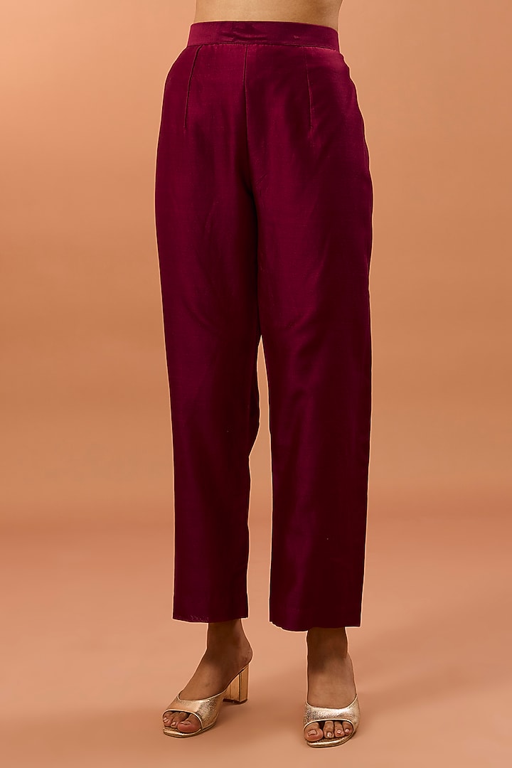 Maroon Chanderi Marori Work Party Wear Anarkali Set by SURBHI SHAH at Pernia's Pop Up Shop
