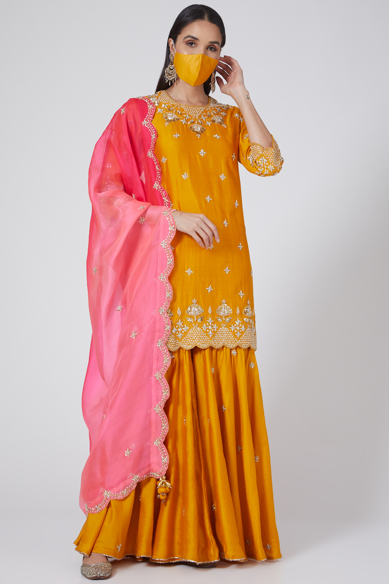 Yellow Wedding Sharara Set With Embroidered Kurta by SURBHI SHAH at Pernia's Pop Up Shop