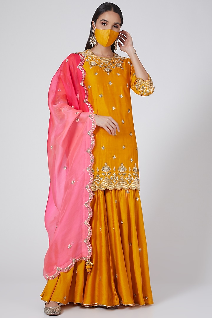 Yellow Wedding Sharara Set With Embroidered Kurta by SURBHI SHAH at Pernia's Pop Up Shop