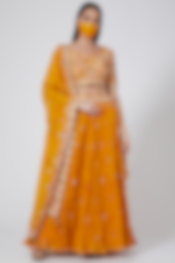 Yellow Hand Embroidered Wedding Lehenga Set by SURBHI SHAH at Pernia's Pop Up Shop