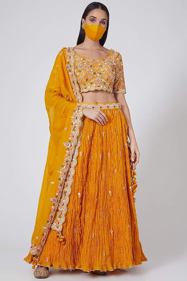 Yellow Hand Embroidered Wedding Lehenga Set by SURBHI SHAH at Pernia's Pop Up Shop