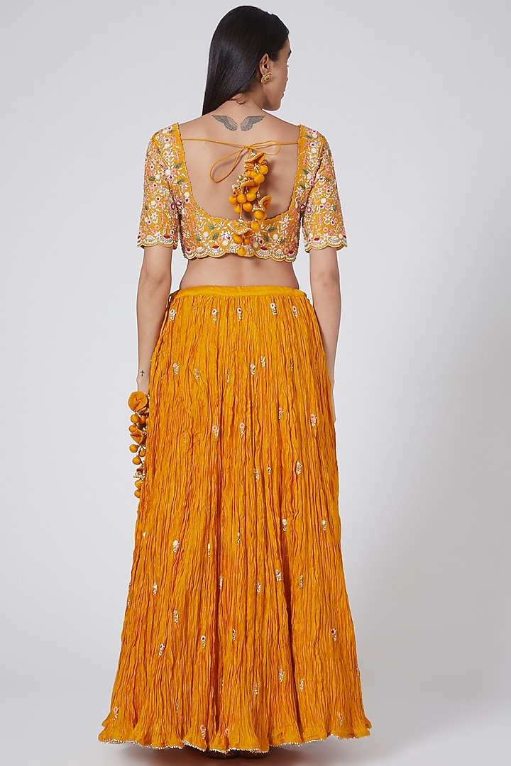 Yellow Hand Embroidered Wedding Lehenga Set by SURBHI SHAH at Pernia's Pop Up Shop