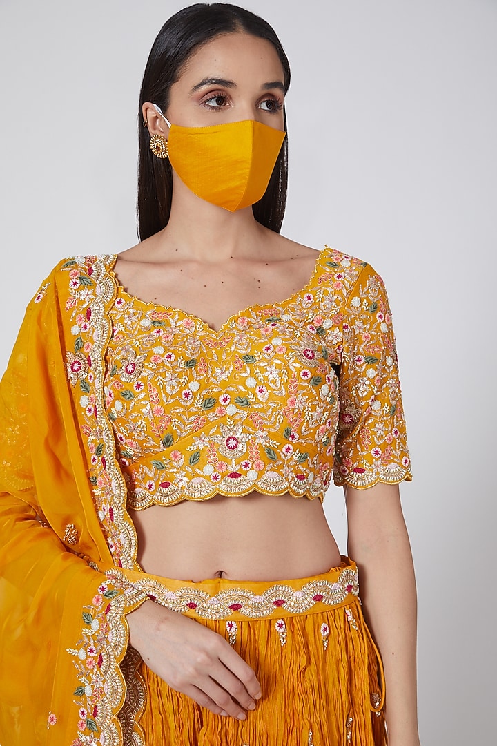 Yellow Hand Embroidered Wedding Lehenga Set by SURBHI SHAH at Pernia's Pop Up Shop