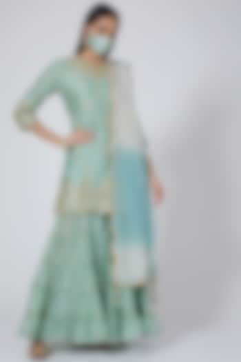 Green Hand Embroidered Sharara Set by SURBHI SHAH at Pernia's Pop Up Shop