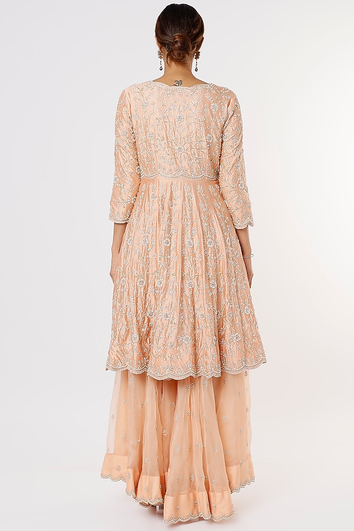 Peach Organza Bridal Sharara Set by SURBHI SHAH at Pernia's Pop Up Shop