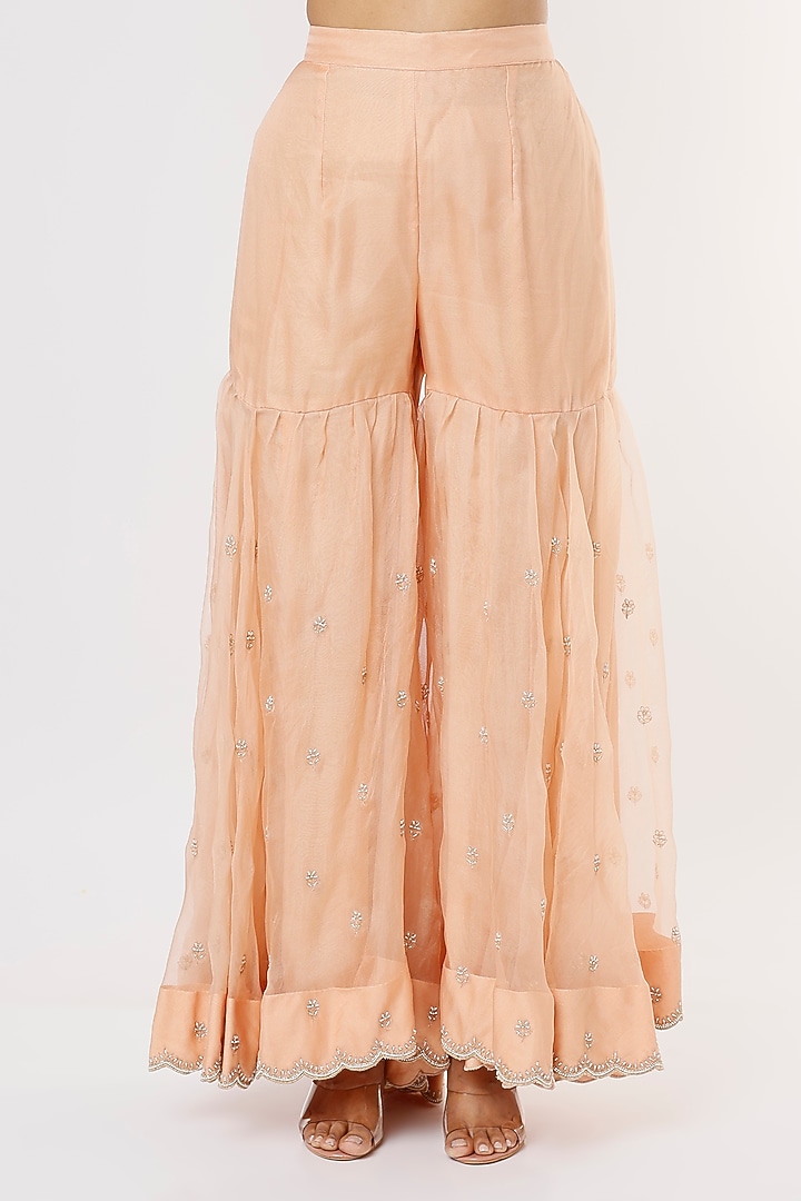 Peach Organza Bridal Sharara Set by SURBHI SHAH at Pernia's Pop Up Shop