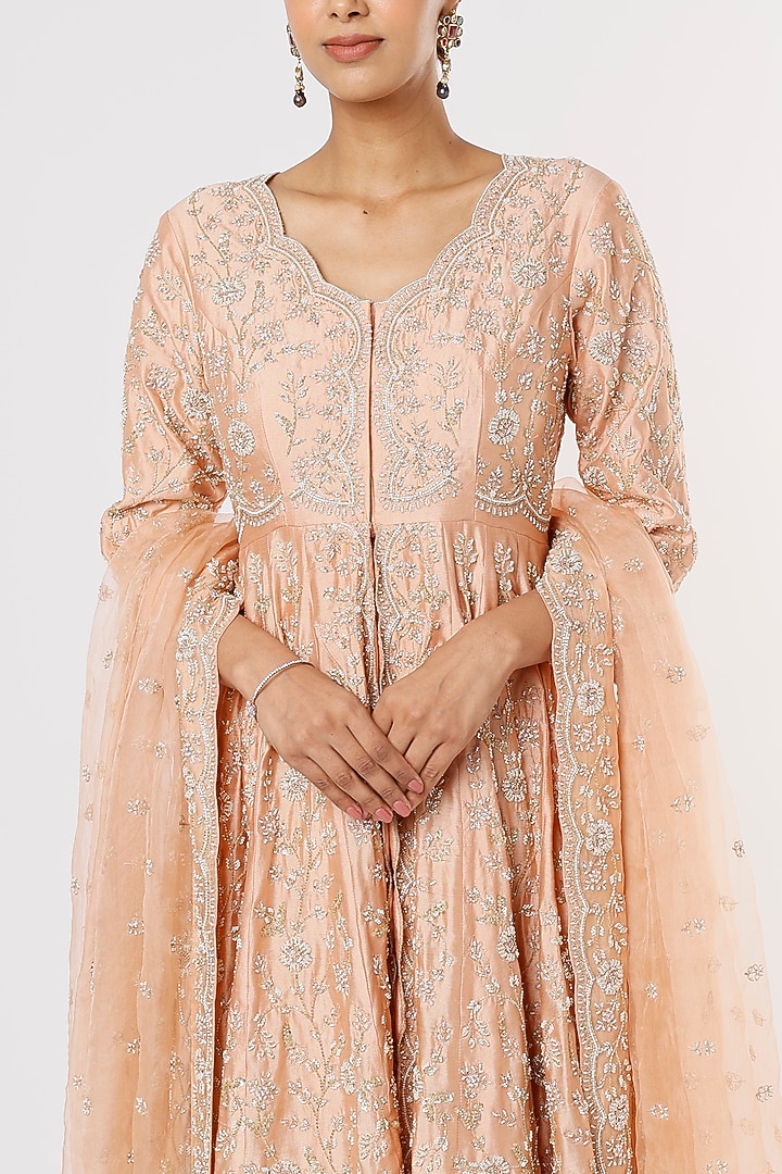 Peach Organza Bridal Sharara Set by SURBHI SHAH at Pernia's Pop Up Shop