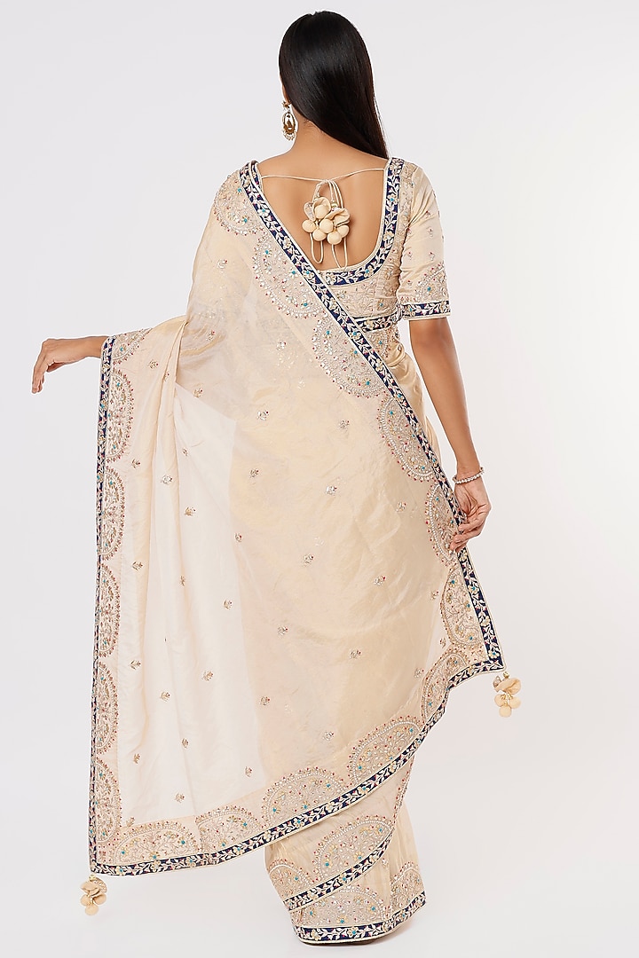 Silver Pure Tissue Organza Hand Embroidered Reception Saree Set by SURBHI SHAH at Pernia's Pop Up Shop