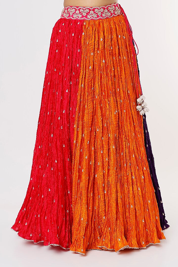 Multi-Colored Chanderi Crushed Wedding Lehenga Set by SURBHI SHAH at Pernia's Pop Up Shop