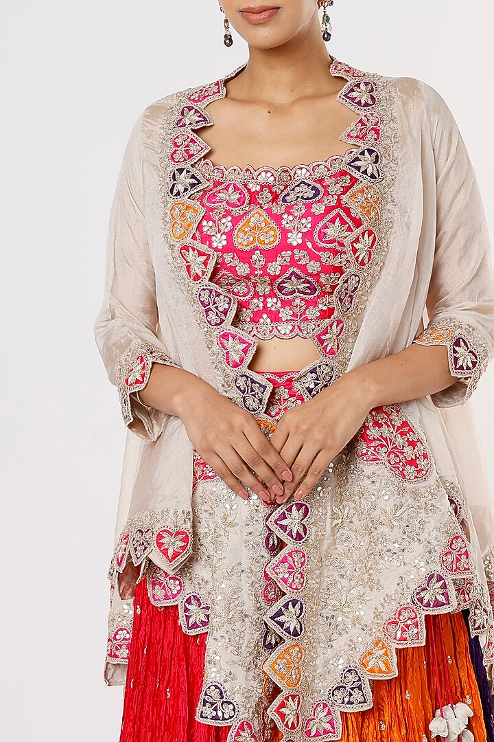 Multi-Colored Chanderi Crushed Wedding Lehenga Set by SURBHI SHAH at Pernia's Pop Up Shop