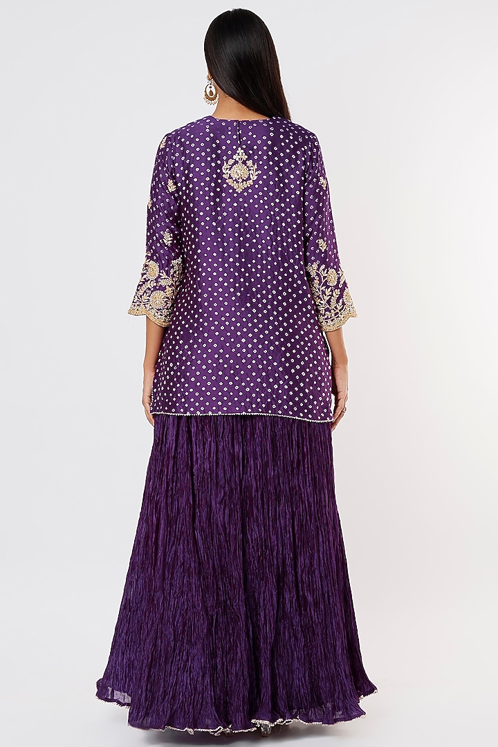 Purple Pure Cora Silk Crushed Skirt Set by SURBHI SHAH at Pernia's Pop Up Shop