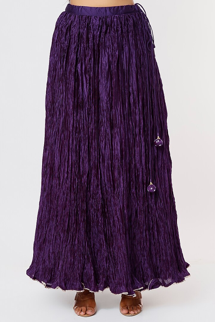 Purple Pure Cora Silk Crushed Skirt Set by SURBHI SHAH at Pernia's Pop Up Shop