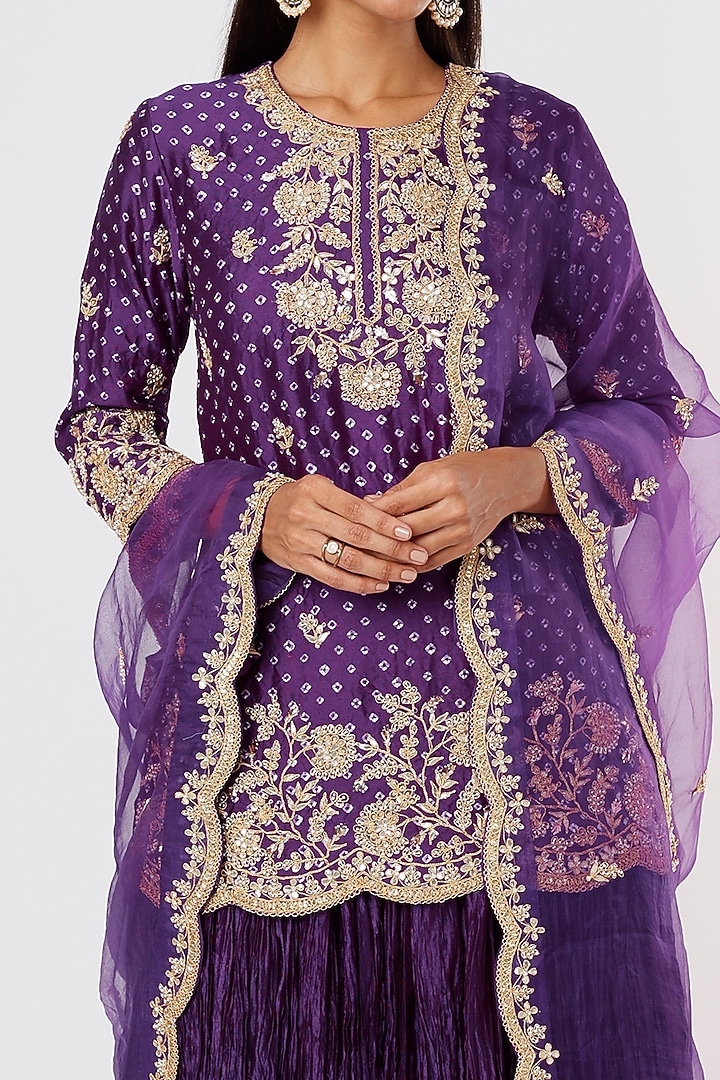 Purple Pure Cora Silk Crushed Skirt Set by SURBHI SHAH at Pernia's Pop Up Shop