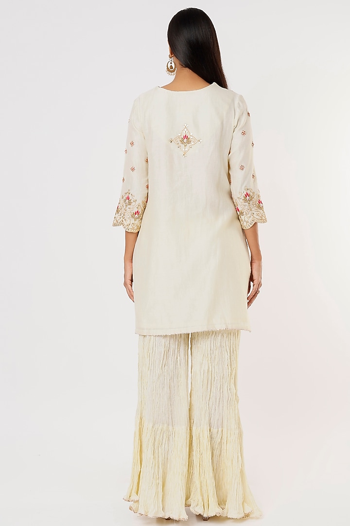 Ivory Pure Chanderi Crushed Wedding Sharara Set by SURBHI SHAH at Pernia's Pop Up Shop