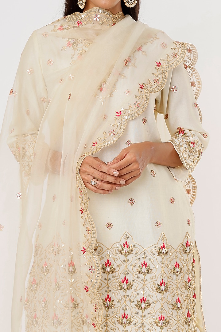Ivory Pure Chanderi Crushed Wedding Sharara Set by SURBHI SHAH at Pernia's Pop Up Shop